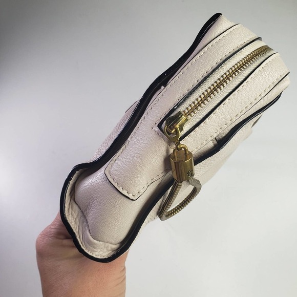 Elliott Lucca Snake Chain Leather Purse Beige Ivory Zip Top Bag - Picture 6 of 9